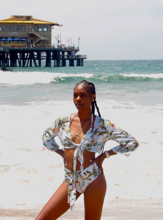Floral Wrap Top 3 Piece Tie Bikini