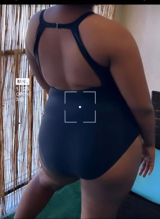 One Piece Lace Back Out Black Plus Size