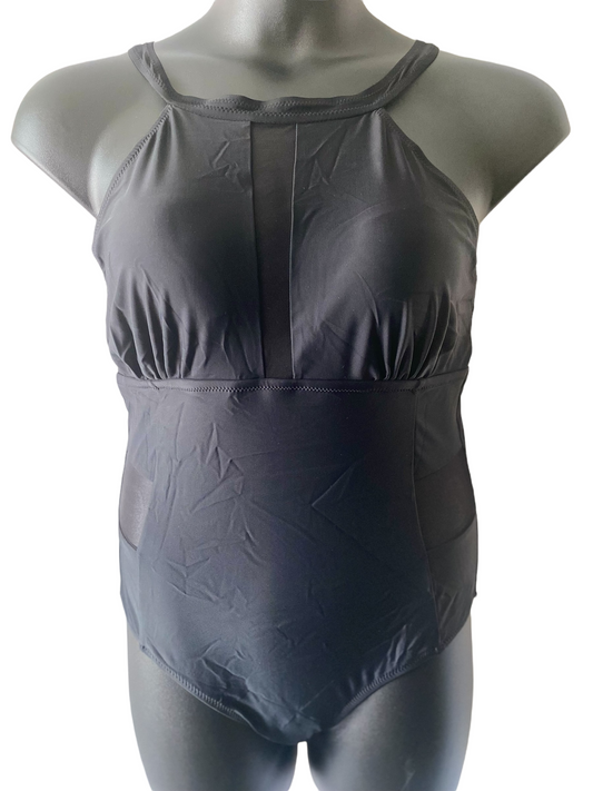 One Piece Lace Back Out Black Plus Size